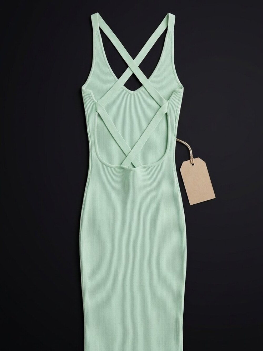 Sage Green ribbed knit midi dress